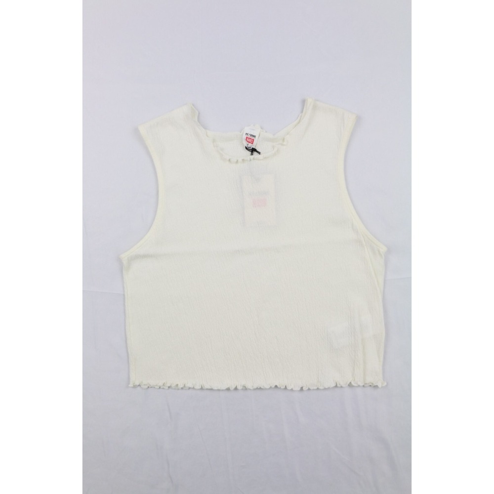 Re/Done Cream Ribbed Crop Tank Top